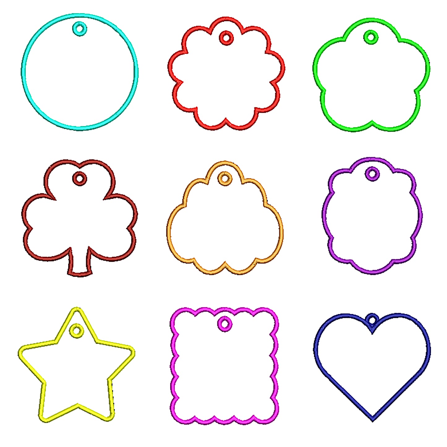ITH Bag Tag Shapes Applique Bundle Scalloped Name Tag Embroidery Design