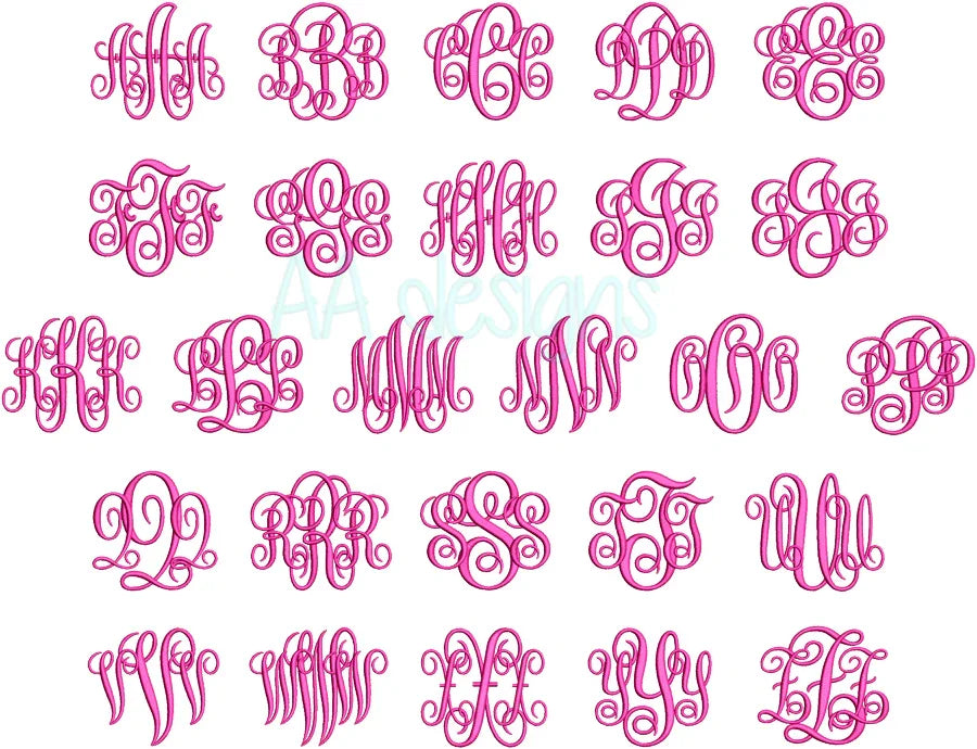 Vine Fancy monogram embroidery digital font. Script embroidery font for instant download. BX file