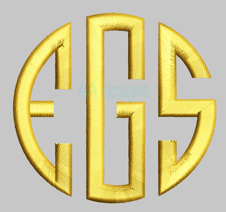 Circle monogram embroidery digital font. Block Letter BX, PES, DST | Circle monogram embroidery font