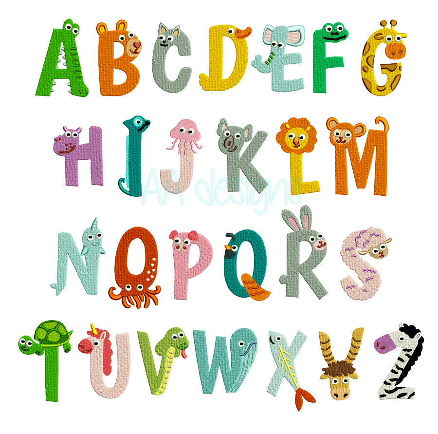 Safari embroidery font for baby. Machine embroidery alphabet for instant download. PES DST BX and all files for embroidery machine