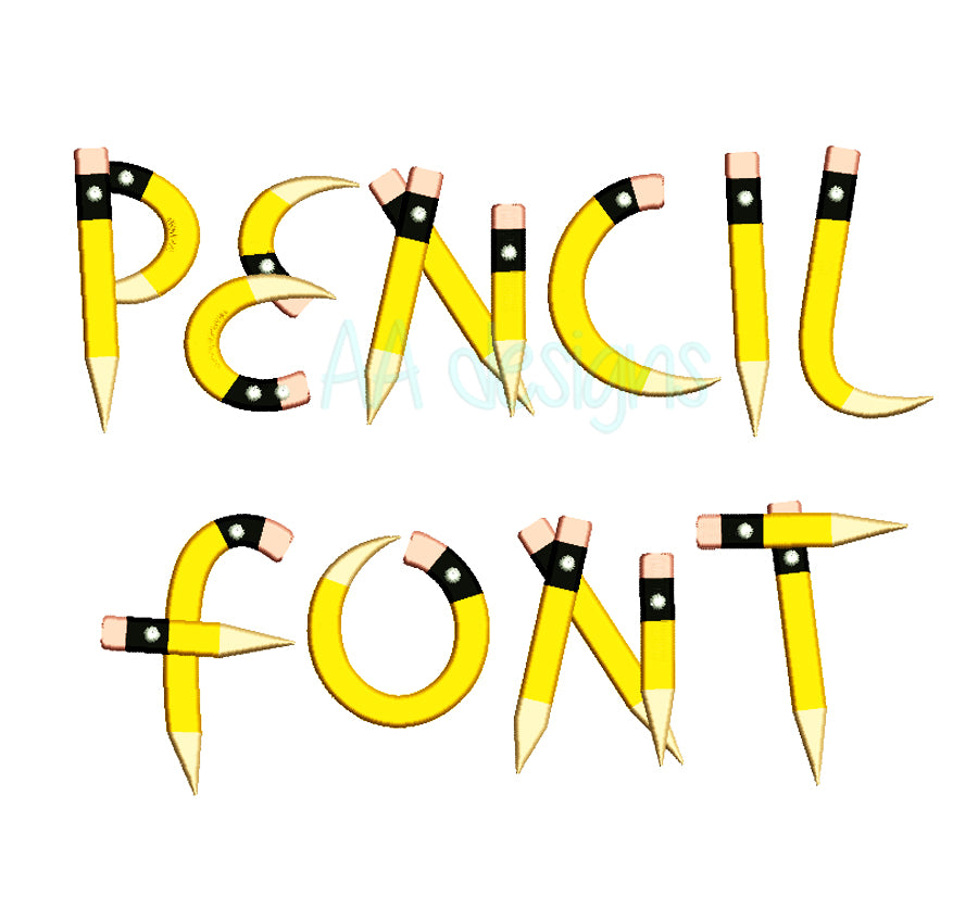 Pencil Embroidery Font - Machine Embroidery Font 1" 2" 3". BX included
