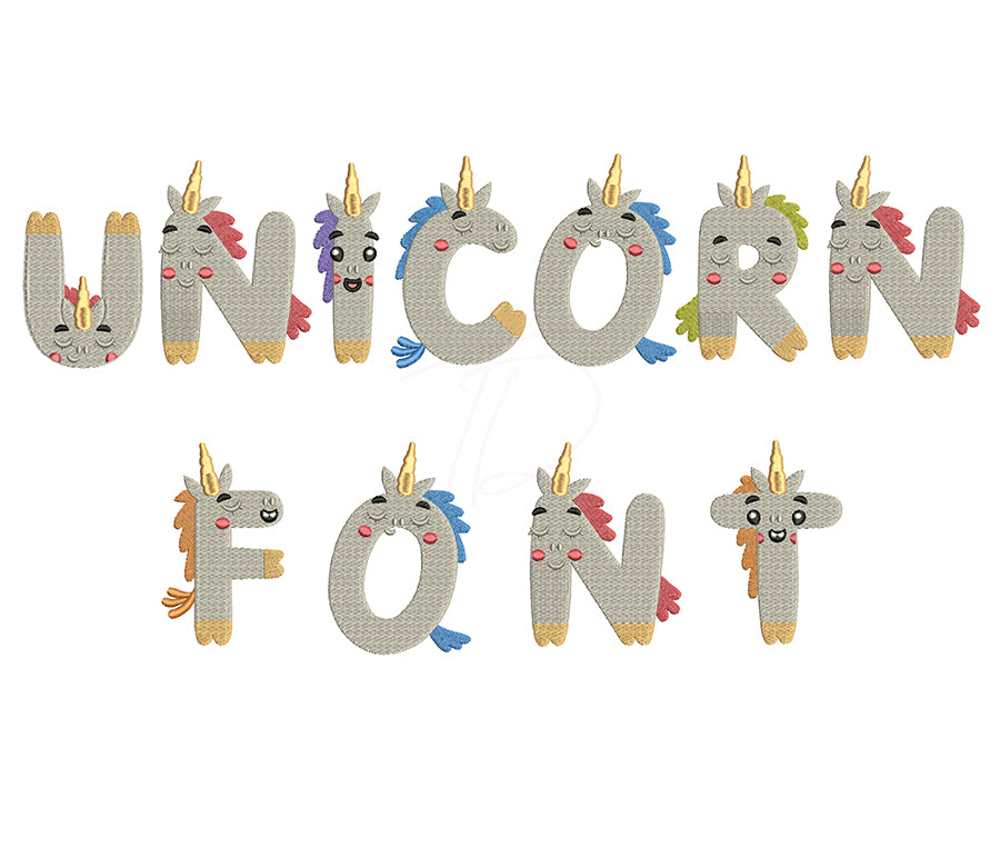 Unicorn Embroidery Font A-Z Full Alphabet