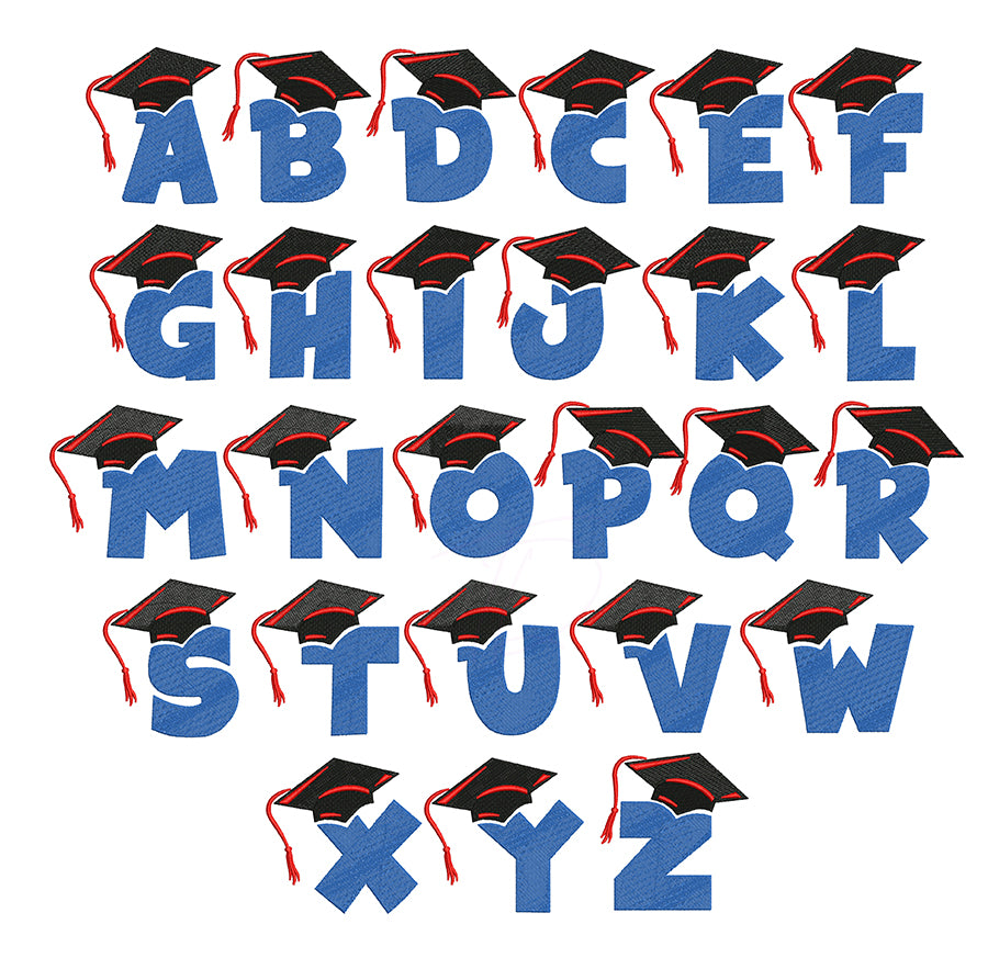 Graduation embroidery font. Machine embroidery alphabet for instant download. PES DST BX and all files for embroidery machine