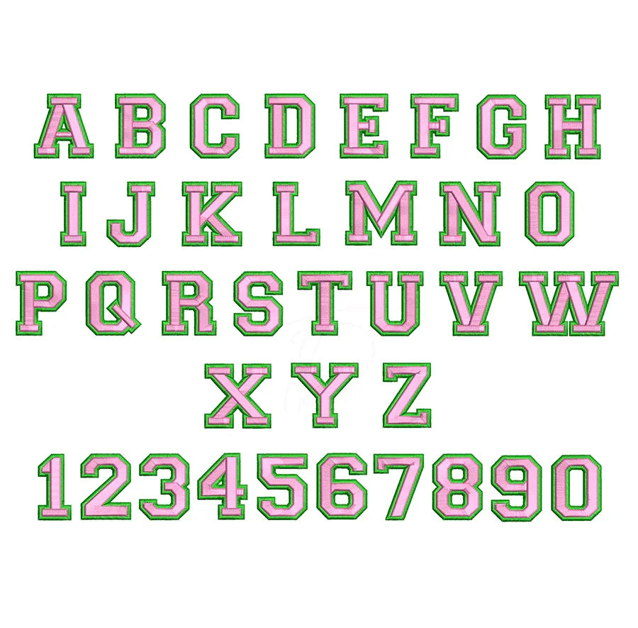Varsity 3D - Puff embroidery digital font. Embroidery font in 3D puff foam. BX file