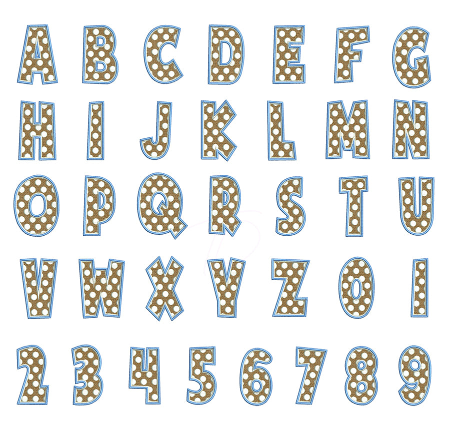 Polka dot embroidery font. Machine embroidery alphabet in polka dot. PES DST BX and all files for embroidery machine