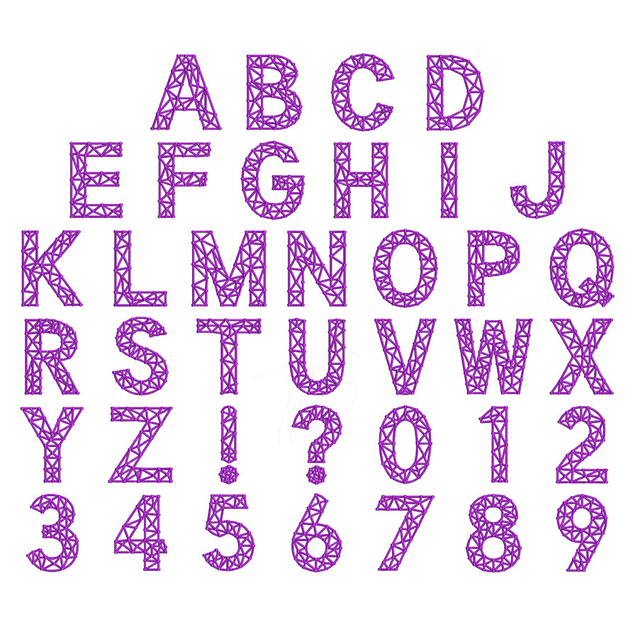 Polygon embroidery font. Machine embroidery alphabet in polygon. PES DST BX and all files for embroidery machine