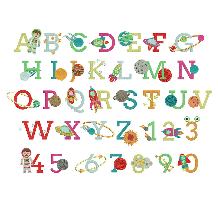 Outer Space Baby Embroidery Font