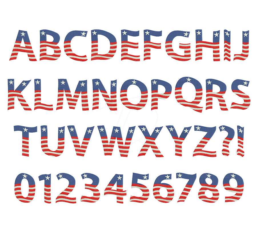 Wavy USA Flag Embroidery Font