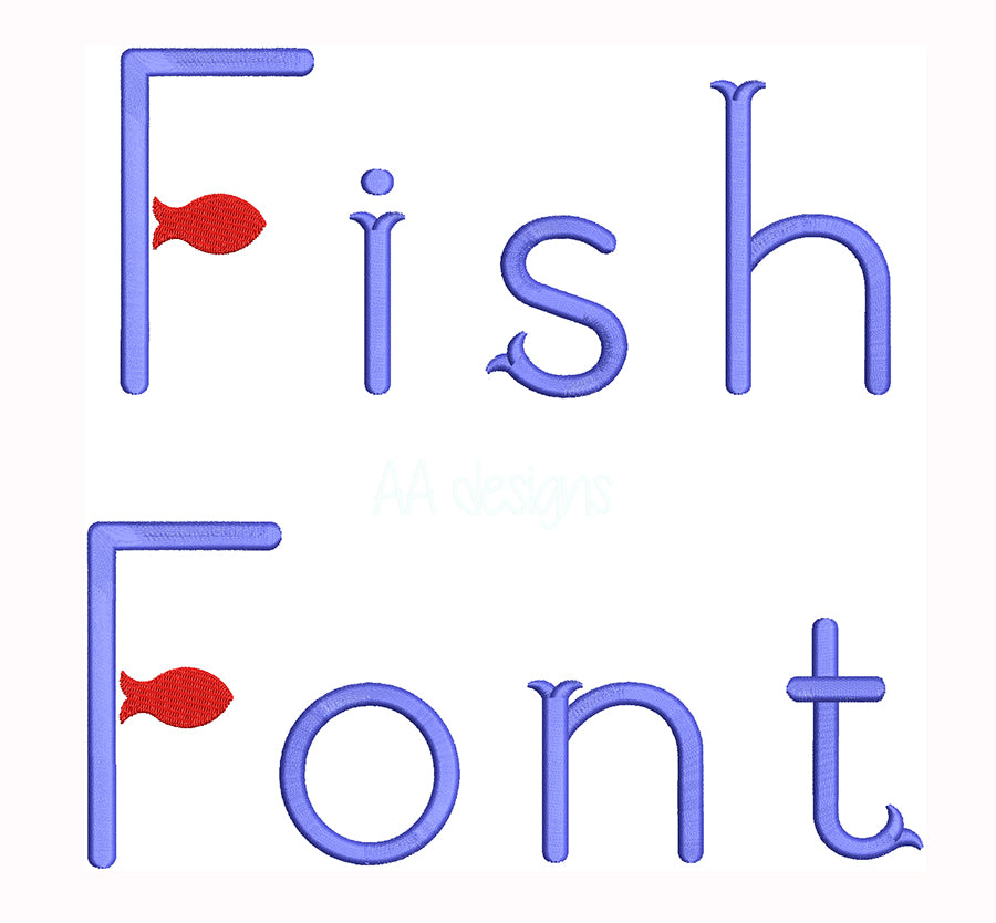 Fish Embroidery Font. Machine embroidery in cute fish font. BX file