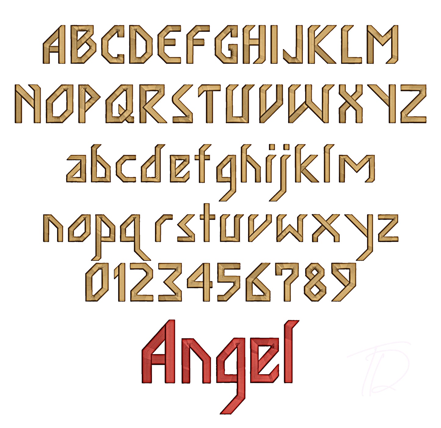 Angel 3D puff embroidery digital font. 3D puff foam embroidery digital file for instant download. PES DST BX and all files for your embroidery machine