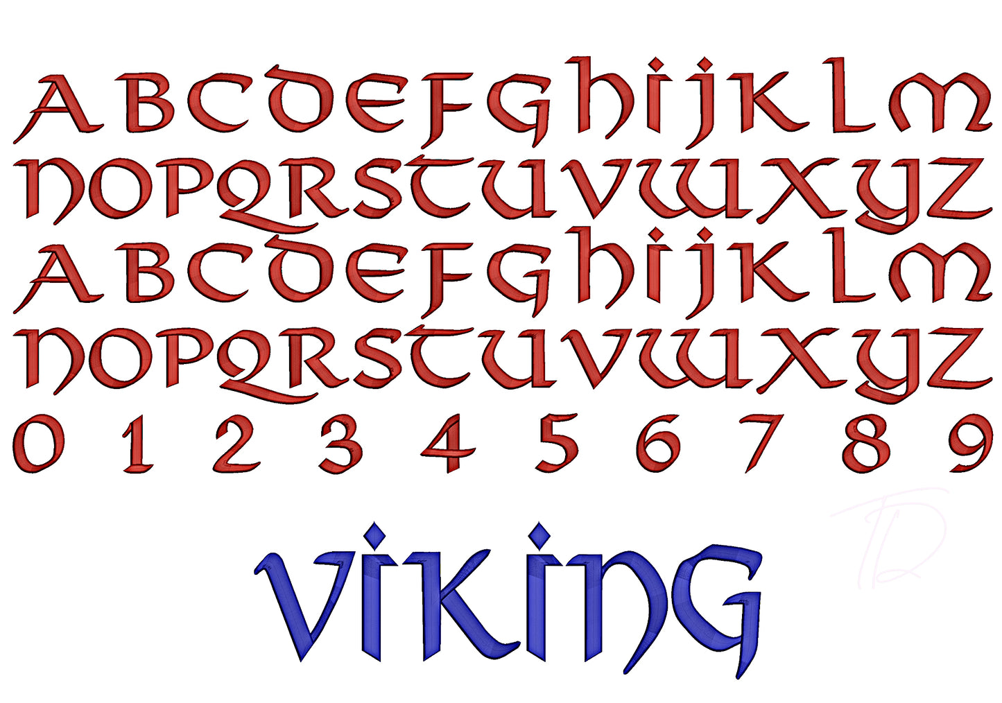 Viking 3D puff embroidery digital font. Machine embroidery alphabet in 3D puff foam. PES DST BX and all files for embroidery machine