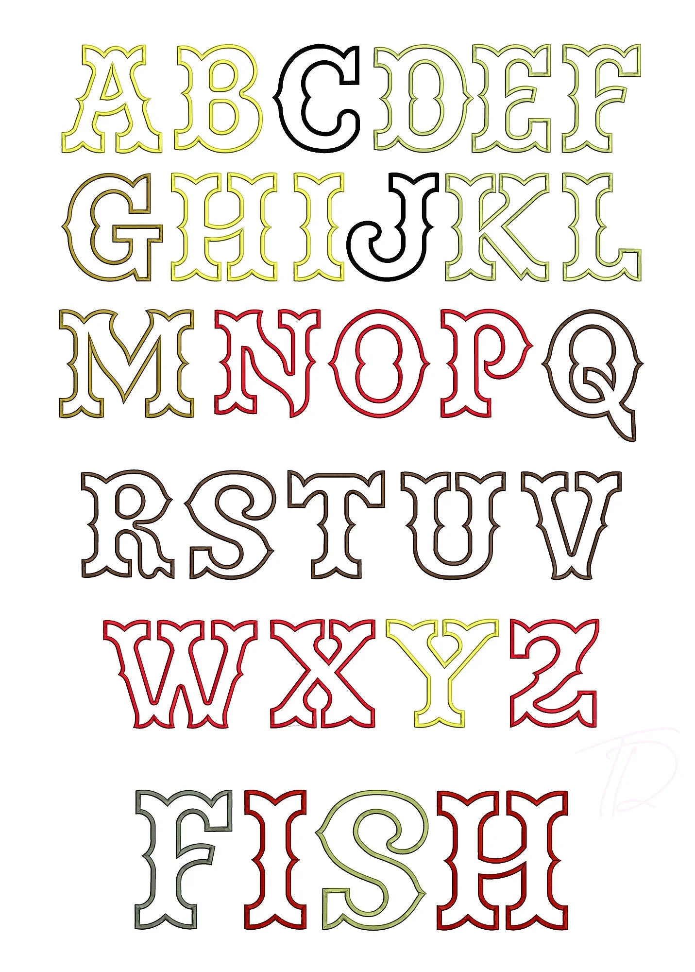 Fishtail Applique embroidery digital font. Machine embroidery in applique alphabet. Embroidery font, embroidery alphabet, embroidery monogram font, machine embroidery font, embroidery lettering, BX embroidery font, PES font embroidery, DST font embroidery