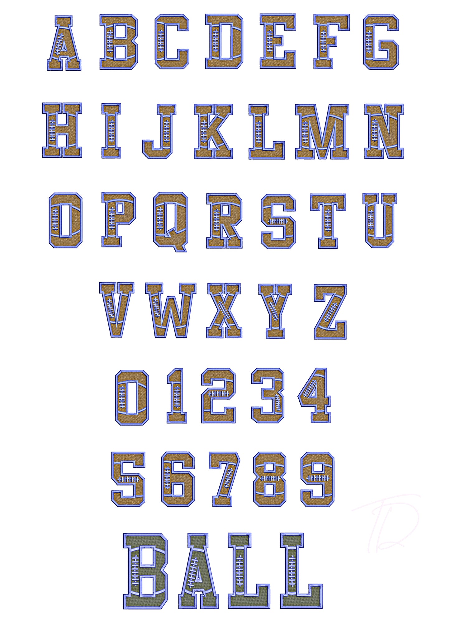 Football embroidery digital font. Embroidery font, embroidery alphabet, embroidery monogram font, machine embroidery font, embroidery lettering, BX embroidery font, PES font embroidery, DST font embroidery