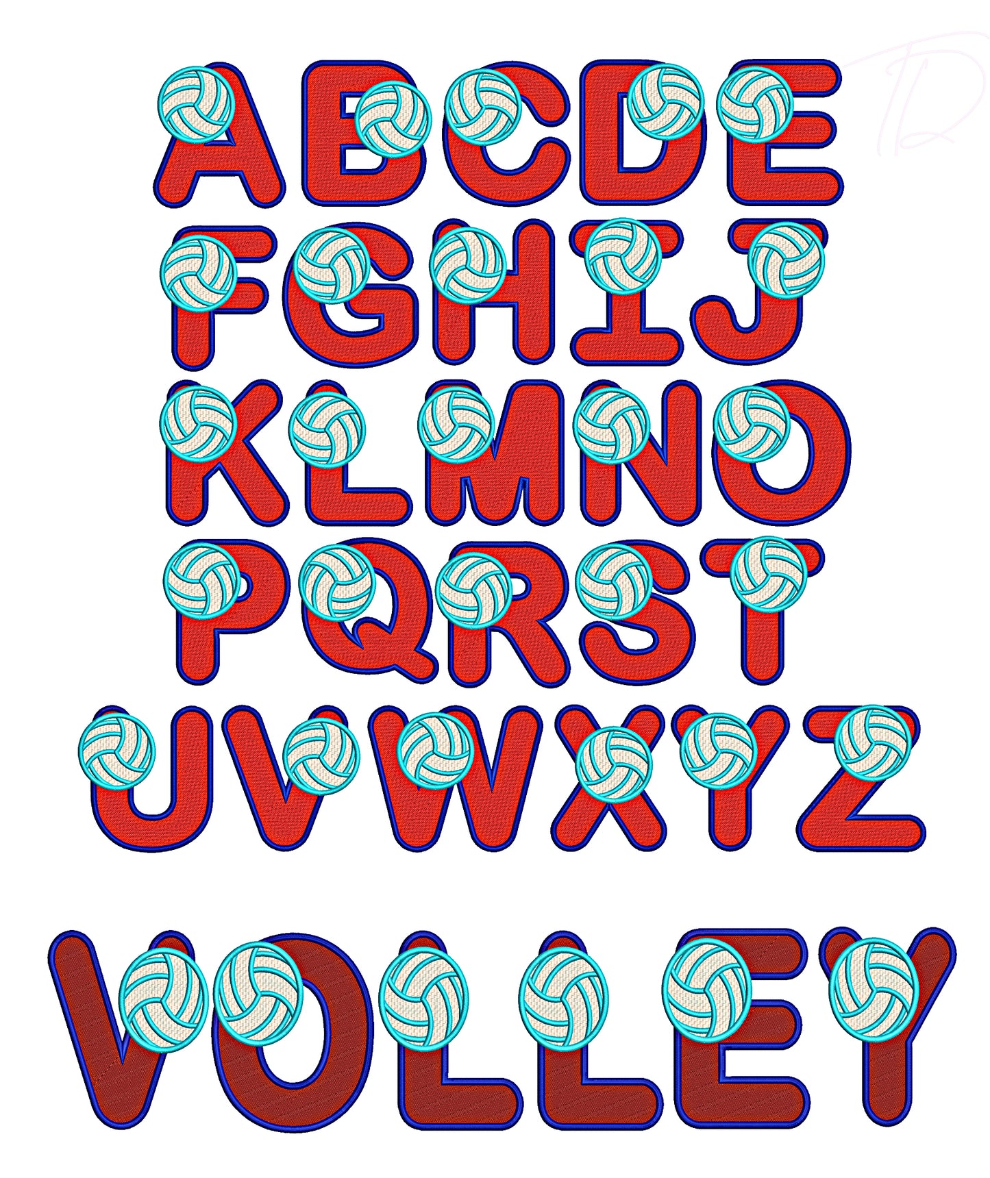 Volleyball Embroidery Digital Font