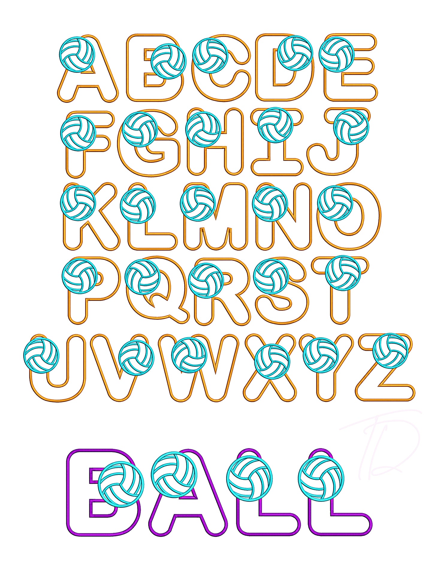 Volleyball Applique Embroidery Font