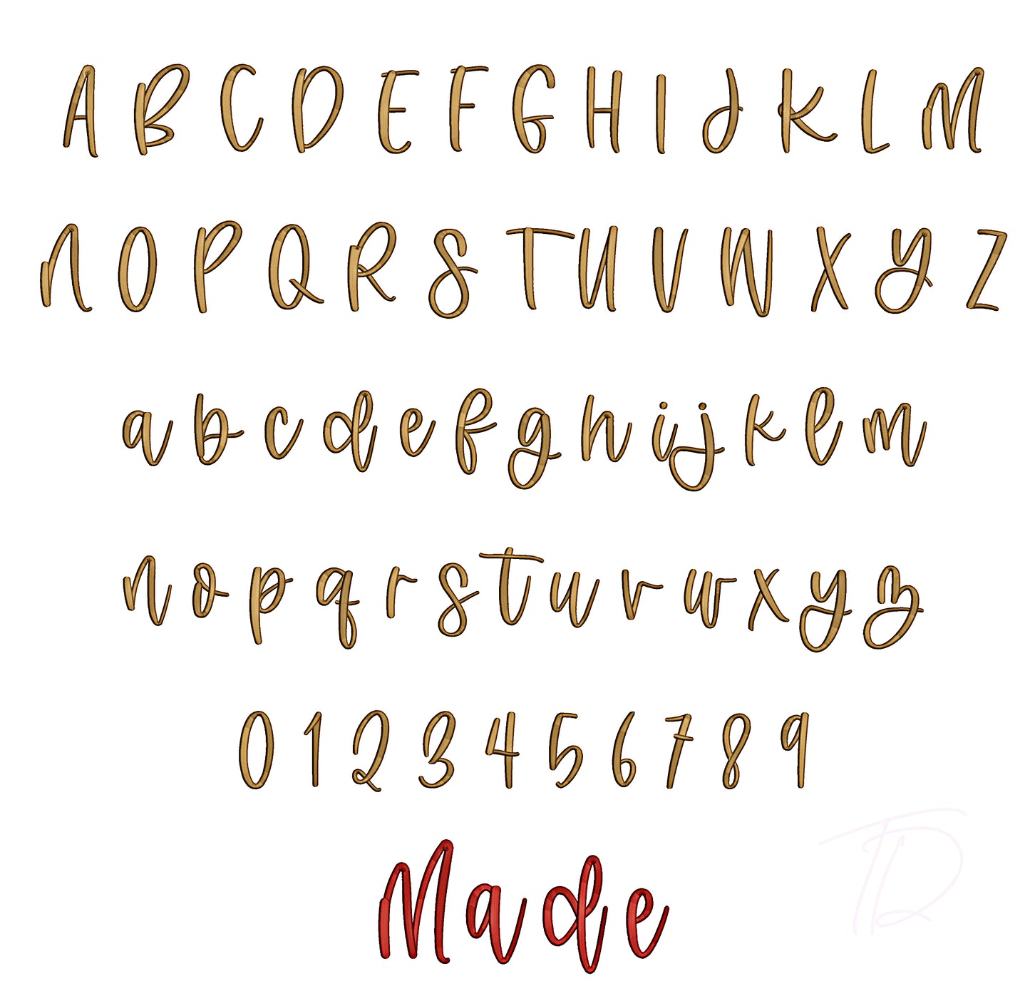 Miss made 3D puff embroidery digital font