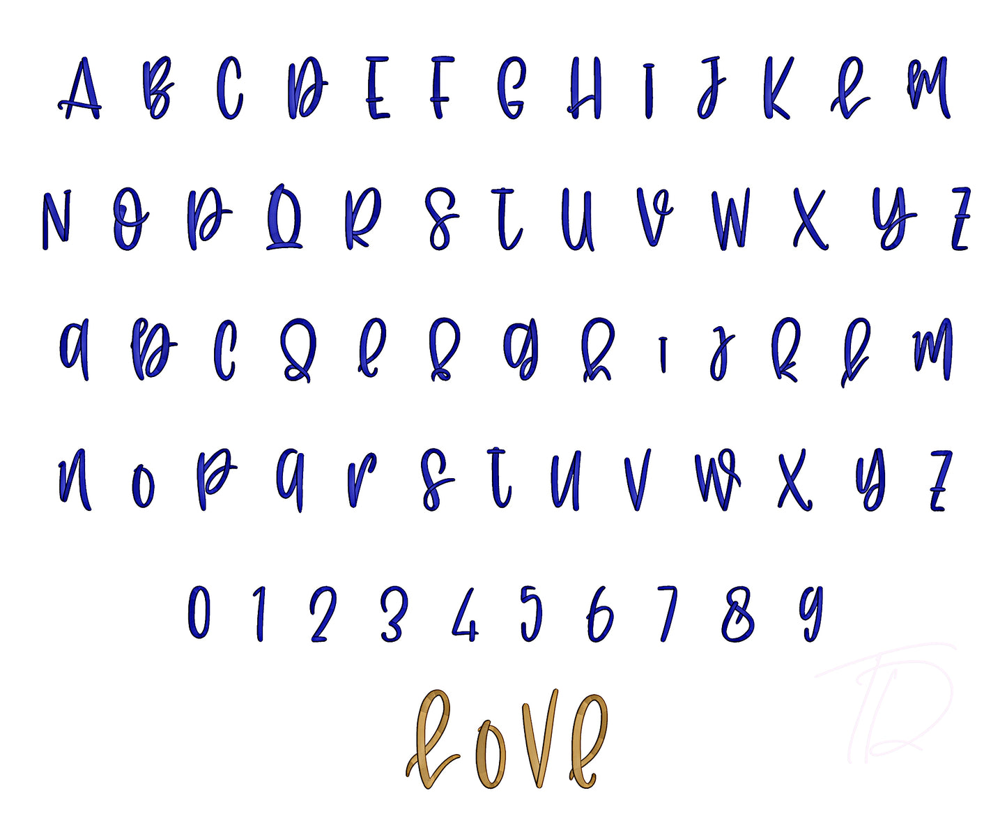 Flying Love 3D puff embroidery digital font