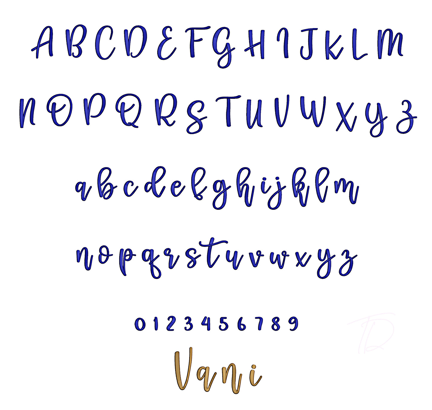 Vanilla 3D puff embroidery digital font. Machine embroidery alphabet in 3D puff foam. BX PES DST embroidery font