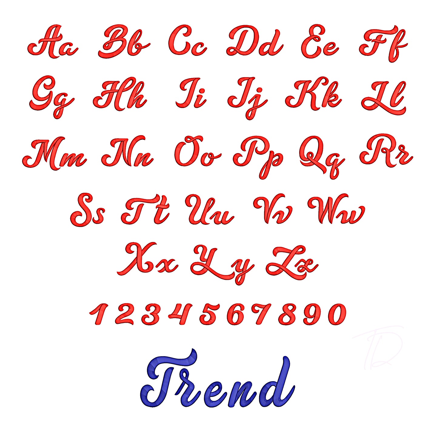 Trend 3D puff embroidery digital font. PES DST BX embroidery file for instant download