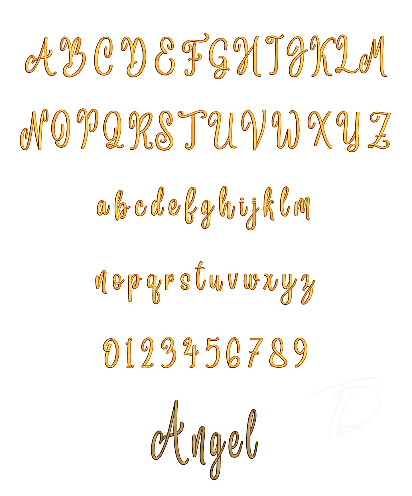 Angel 3D puff embroidery digital font