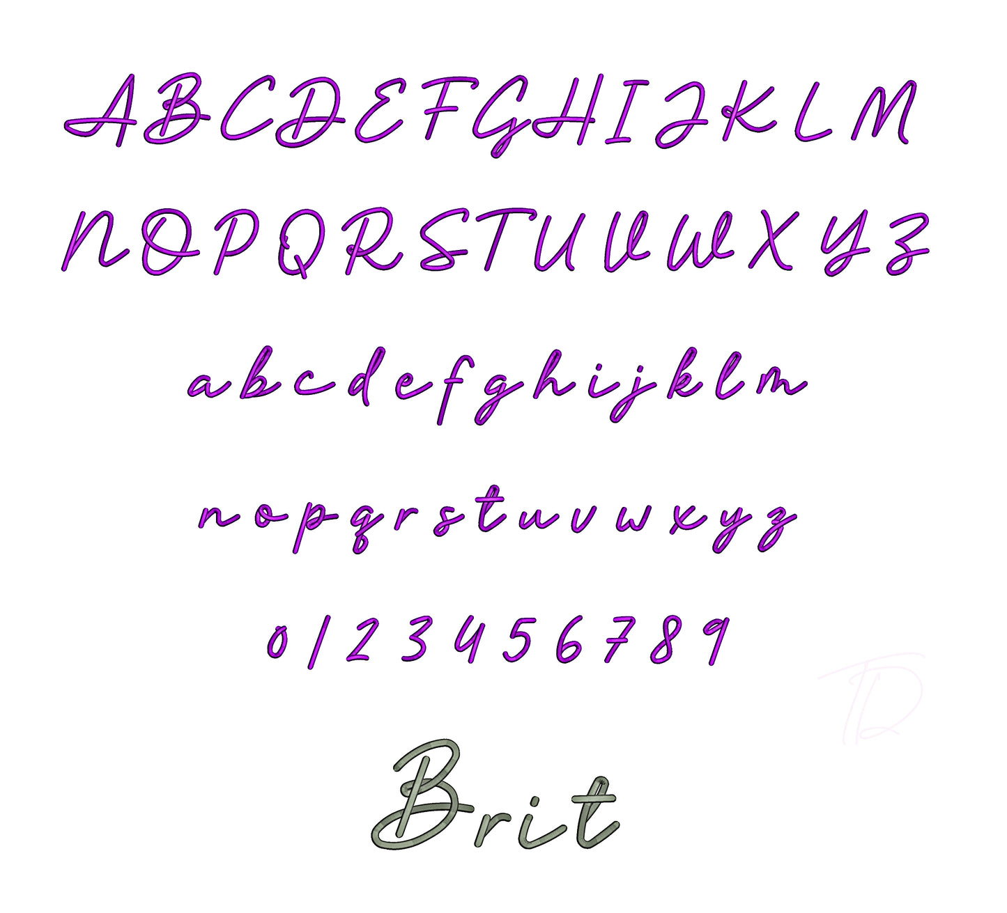 Brittney 3D puff embroidery digital font
