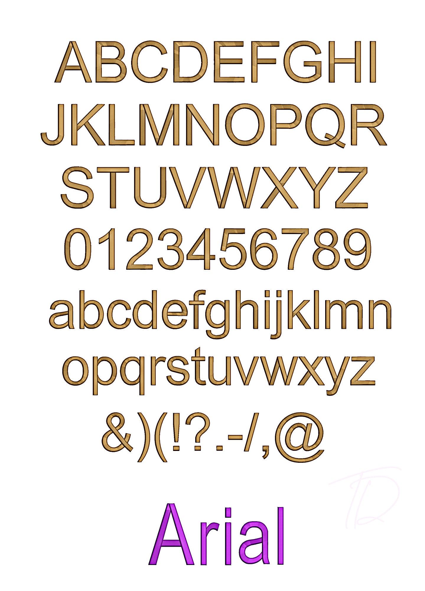 Arial 3D puff embroidery digital font