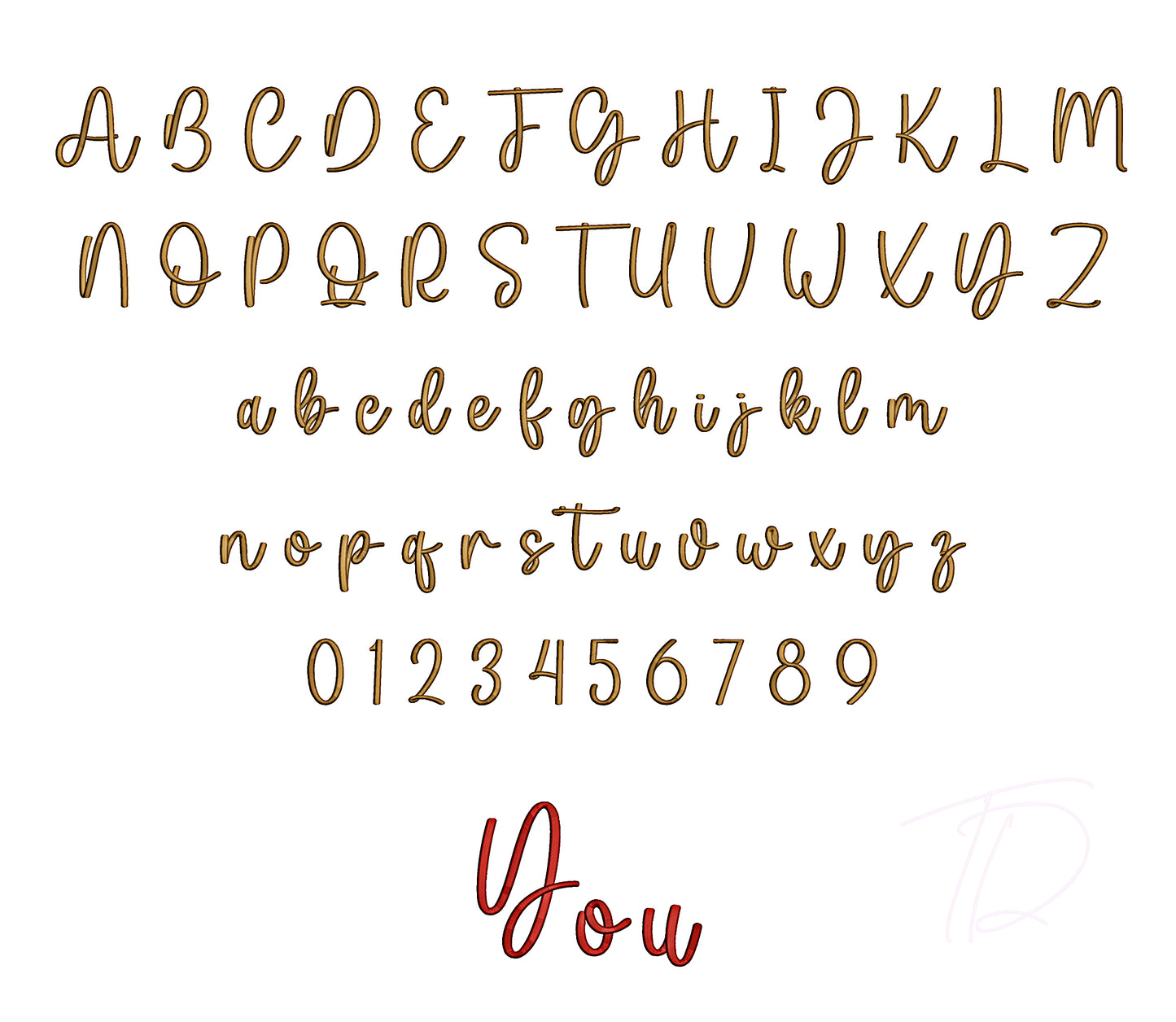 You 3D puff embroidery digital font