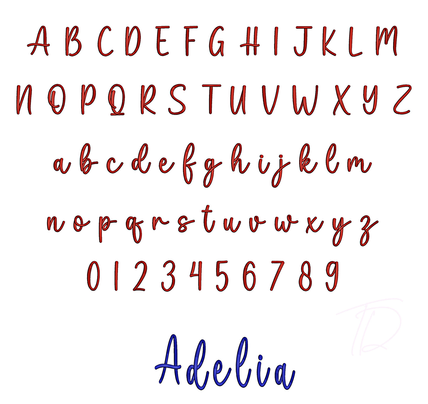 Adelia 3D puff embroidery digital font