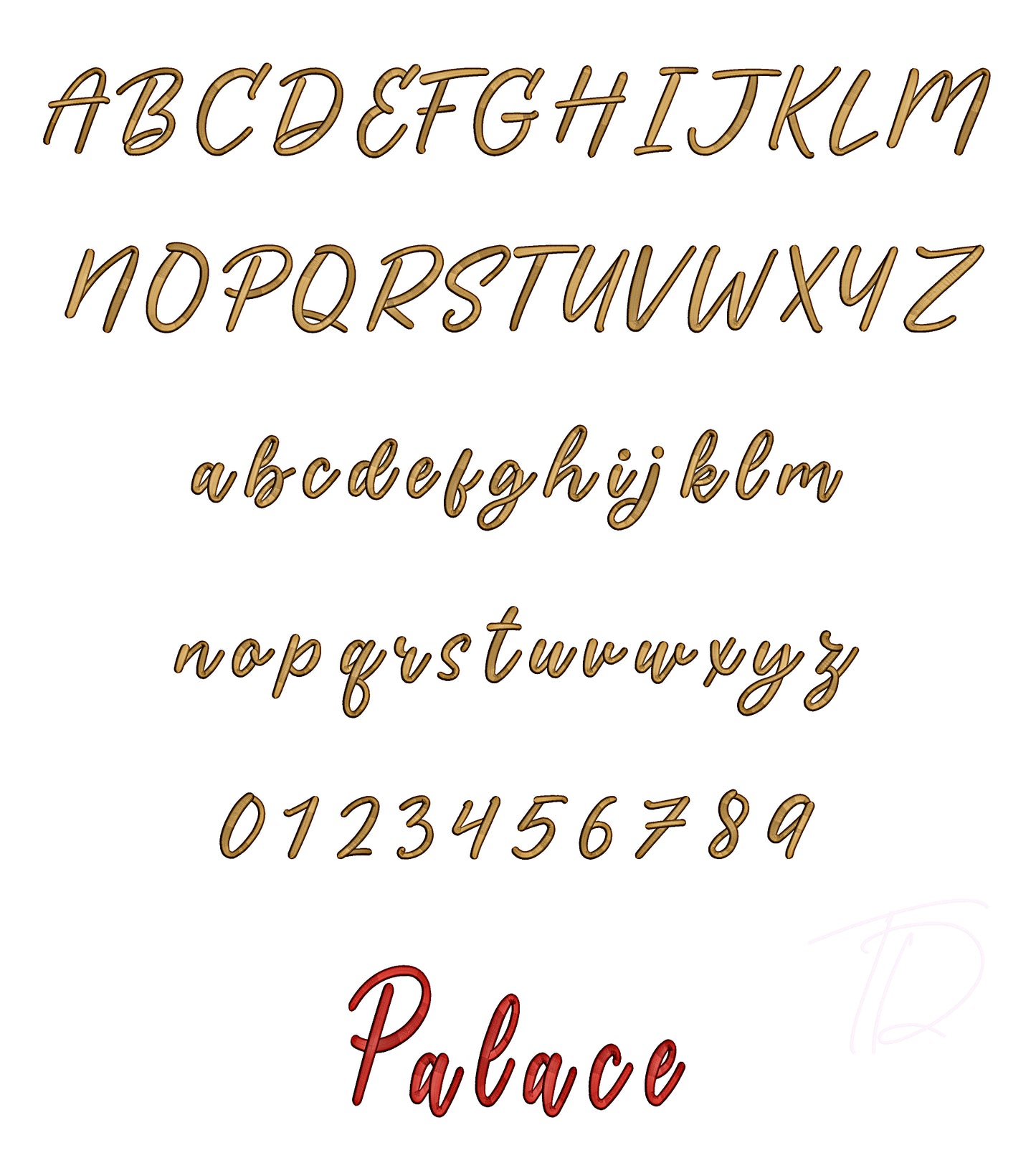 Palace 3D puff embroidery digital font