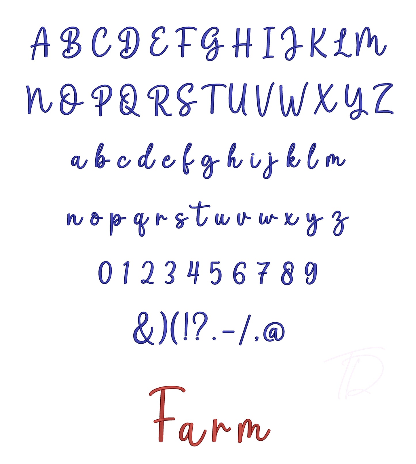 Farm 3D puff embroidery digital font