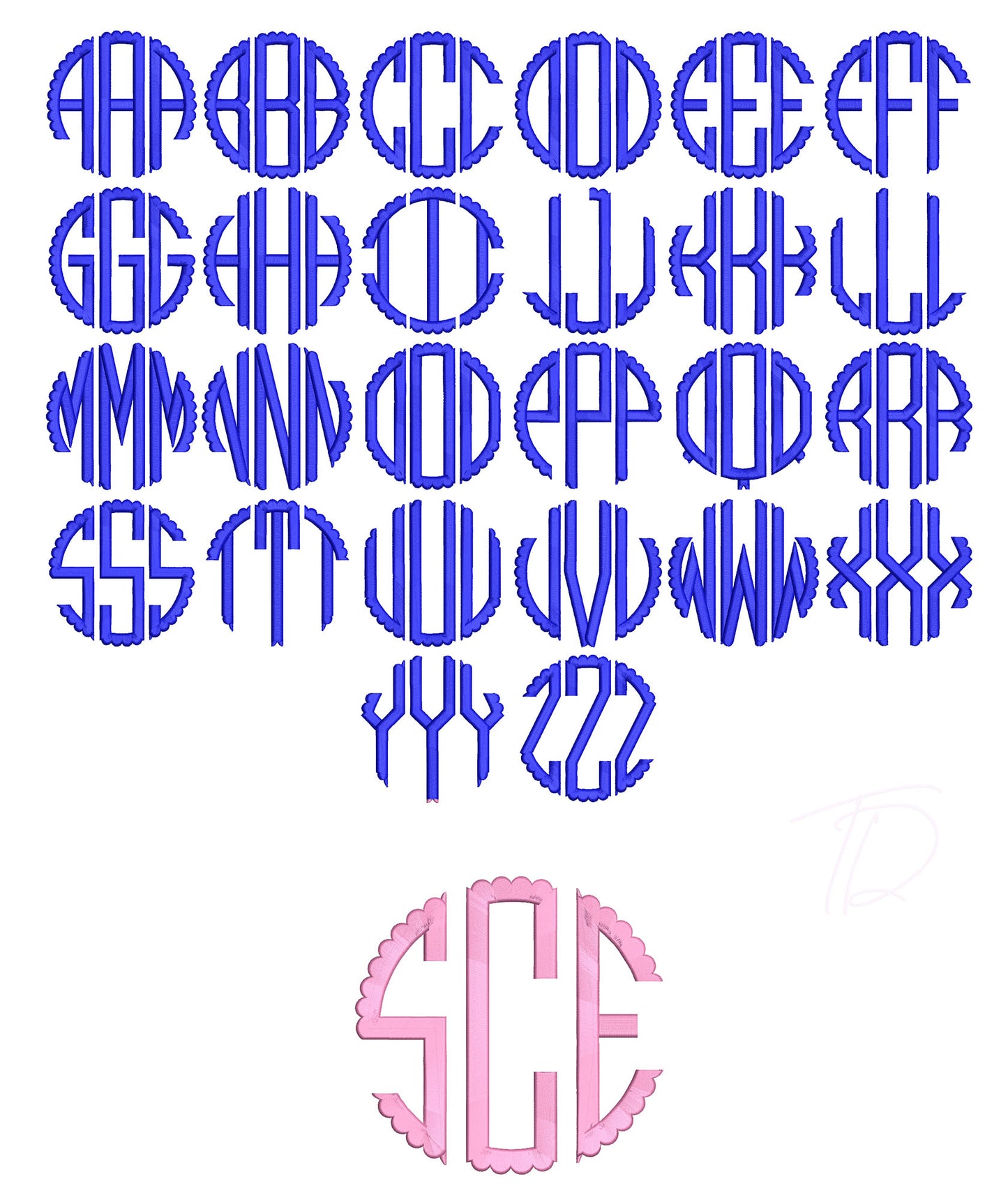 Scalloped Circle Monogram Embroidery Design