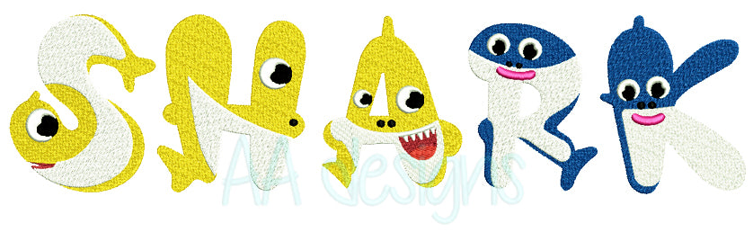 Baby Shark Embroidery Font - Machine Embroidery Alphabet BX PES DST