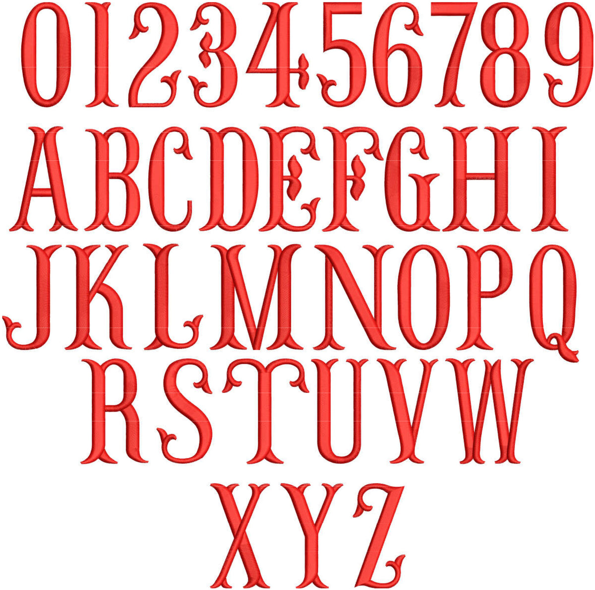 Modern Fishtail Embroidery Font. BX, PES, DST and all files for embroidery.