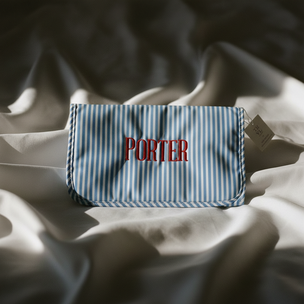 Porter font close-up artistic mockup on silk fabric