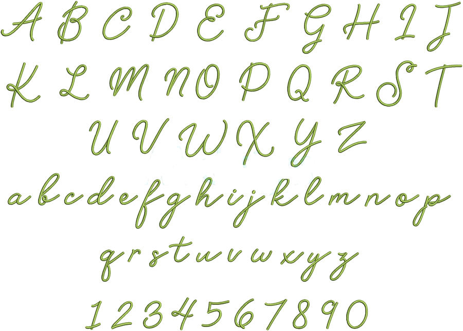 Script Embroidery Font for instant download. DST, PES, BX and all files for embroidery.