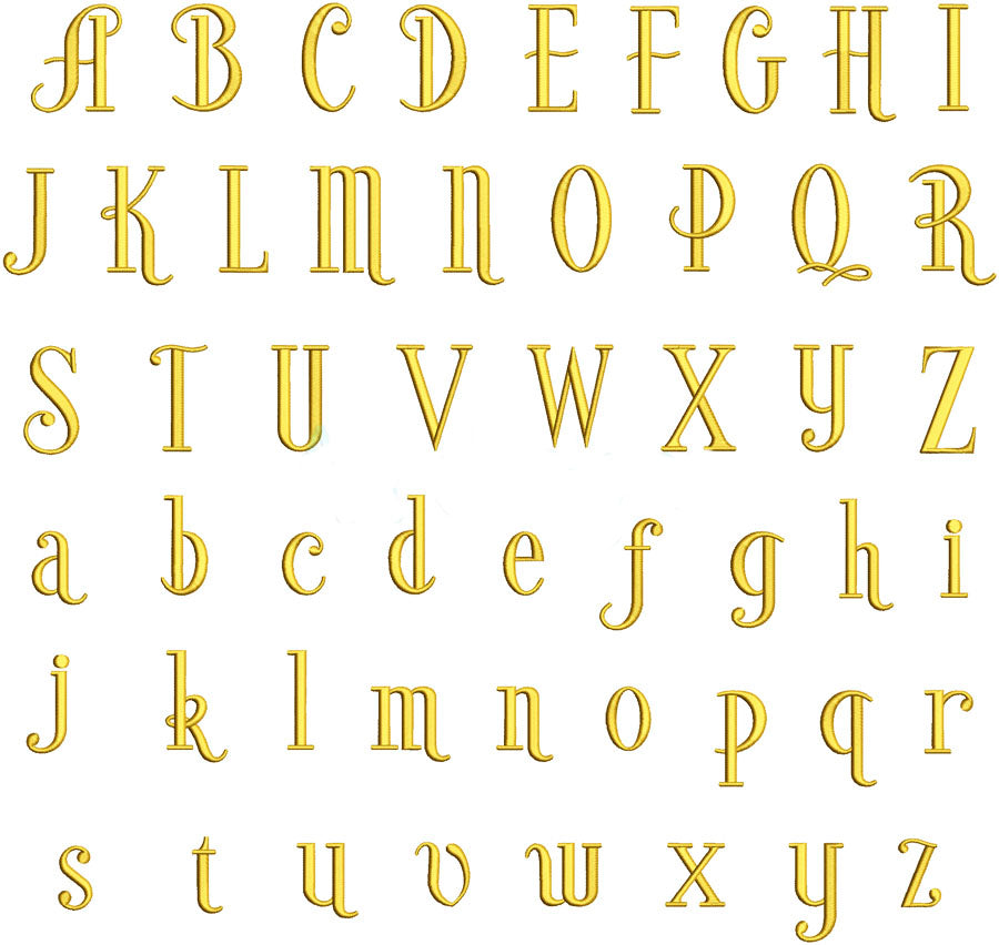 Treasure Script Embroidery Font. BX, PES, DST and all files for instant download.