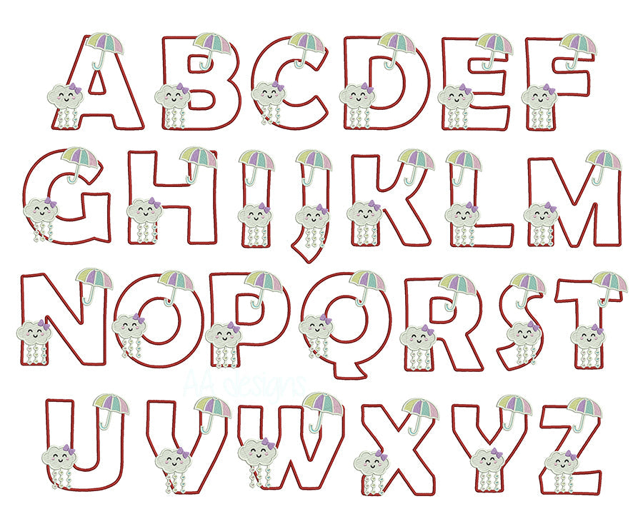 Sun Baby applique embroidery font on kids fabric - colorful playful letter design