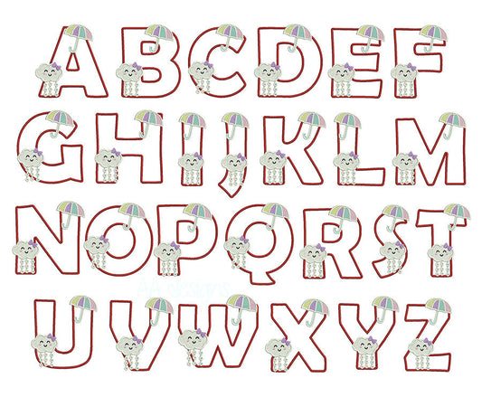 Sun Baby applique embroidery font on kids fabric - colorful playful letter design