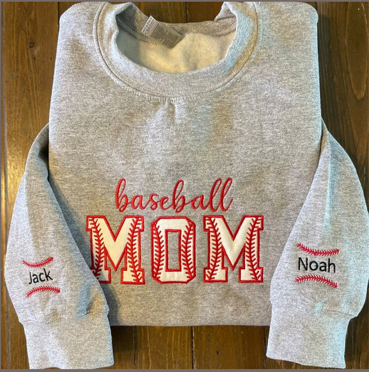 Baseball MOM applique embroidery sweatshirt made with Baseball Applique Embroidery Font | Embroidery Sky