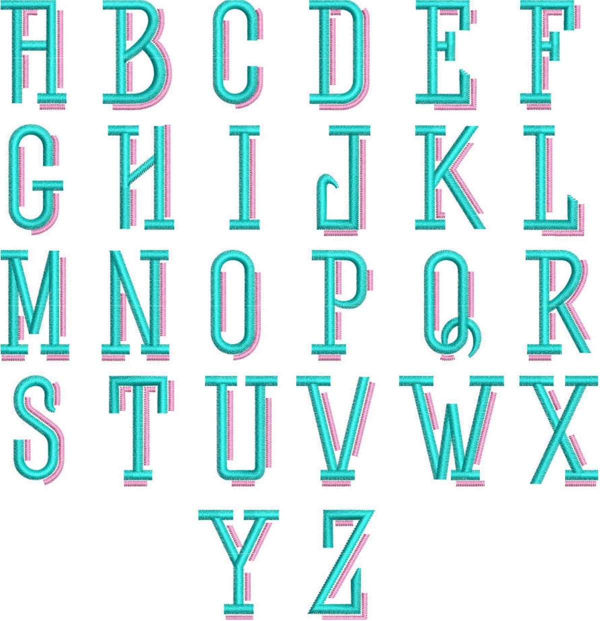 Shadow Block Embroidery Font. BX, PES, DST and all files for instant download.