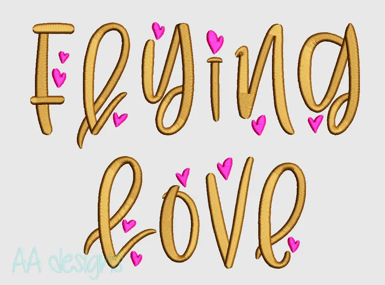 Flying Love embroidery digital font. Embroidery font, embroidery alphabet, embroidery monogram font, machine embroidery font, embroidery lettering, BX embroidery font, PES font embroidery, DST font embroidery