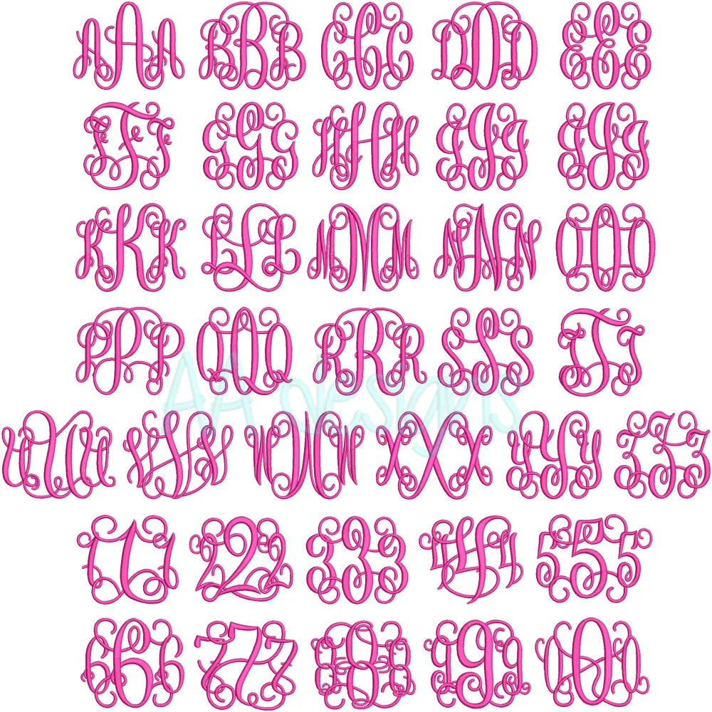 Vine monogram embroidery digital font. Machine embroidery font for instant download. BX file