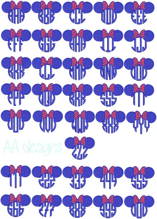 Mickey monogram embroidery digital font. Embroidery font in Mickey for baby cute. BX file