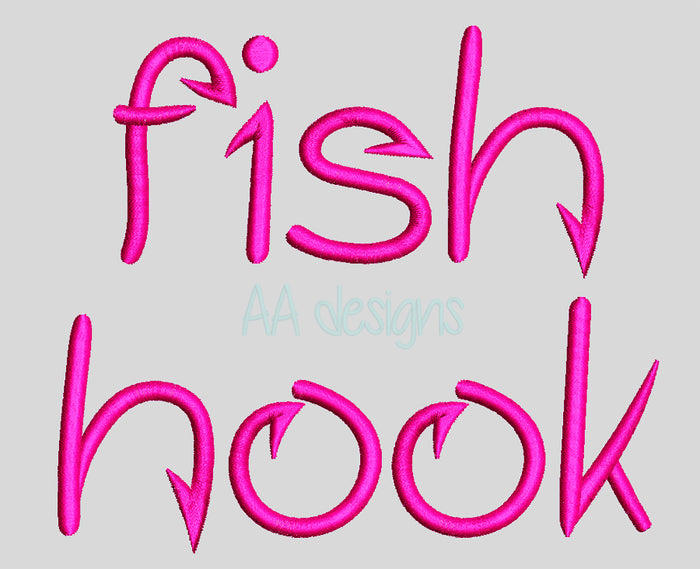 Fish Hook embroidery digital font. Embroidery font, embroidery alphabet, embroidery monogram font, machine embroidery font, embroidery lettering, BX embroidery font, PES font embroidery, DST font embroidery