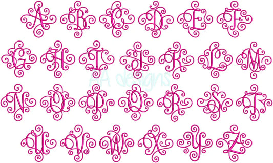 Elegant Scroll embroidery digital font. Script embroidery font. BX file