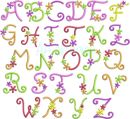 Flower embroidery digital font. Script embroidery font for instant download. BX file