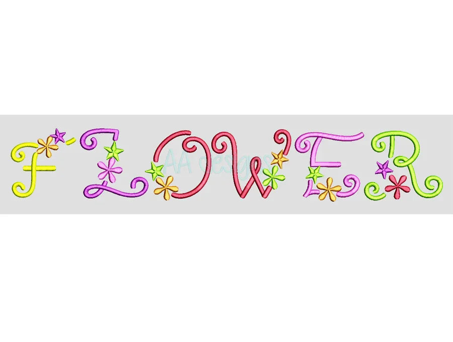 Flower embroidery digital font. Script embroidery font for instant download. BX file