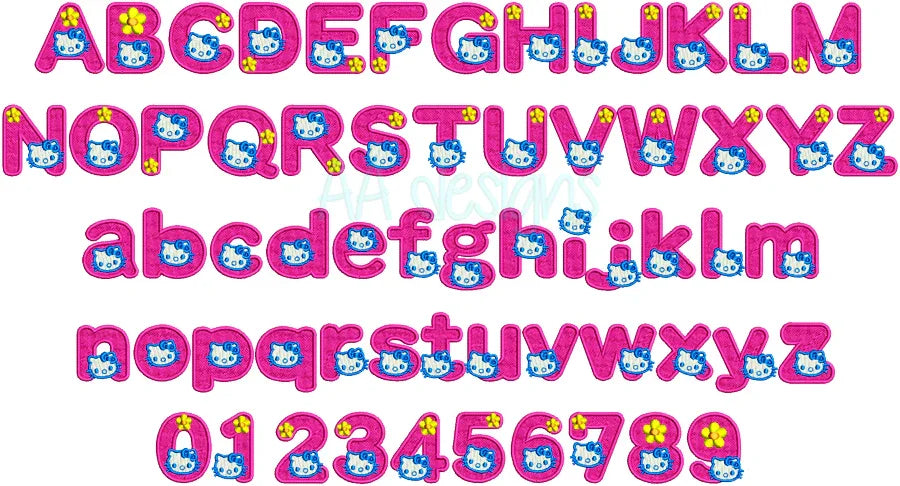 Hello Kitty embroidery digital font. Embroidery font for baby in Hello Kitty. BX file also