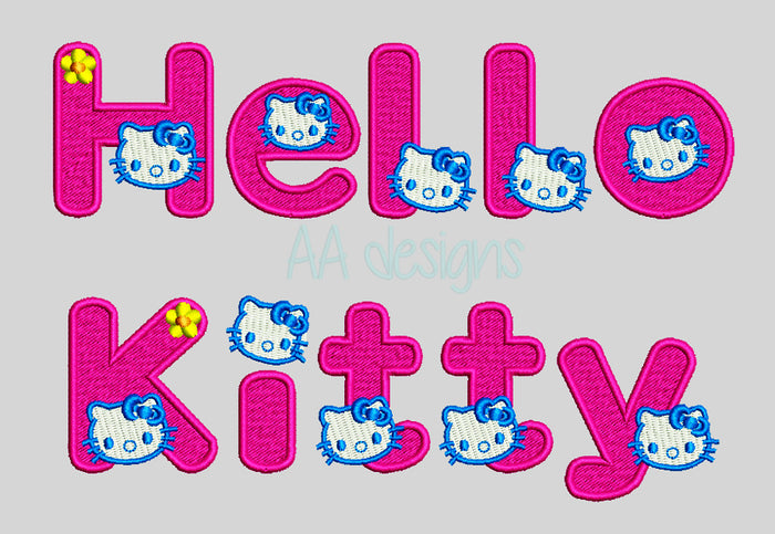 Hello Kitty embroidery digital font. Embroidery font, embroidery alphabet, embroidery monogram font, machine embroidery font, embroidery lettering, BX embroidery font, PES font embroidery, DST font embroidery