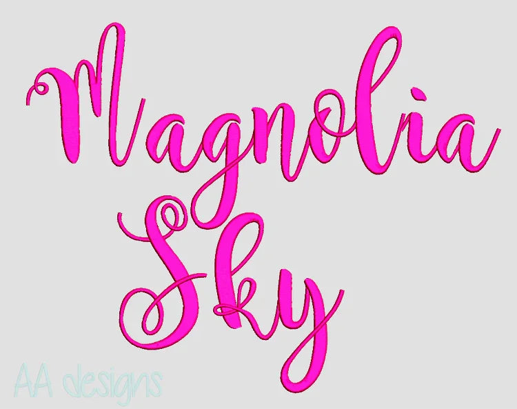 Magnolia sky monogram embroidery digital font. Script embroidery font for instant download. BX file also